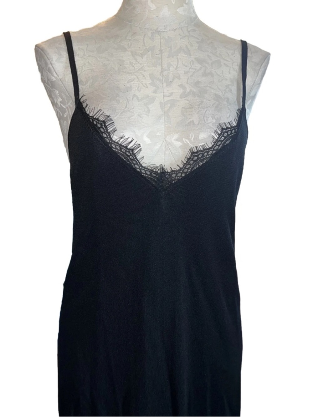 Zara Black Lace-Trim Knit Cami Maxi Dress - Picture 3 of 15